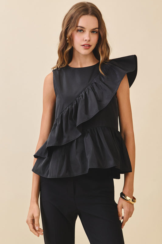 Cascading Ruffle Peplum Top