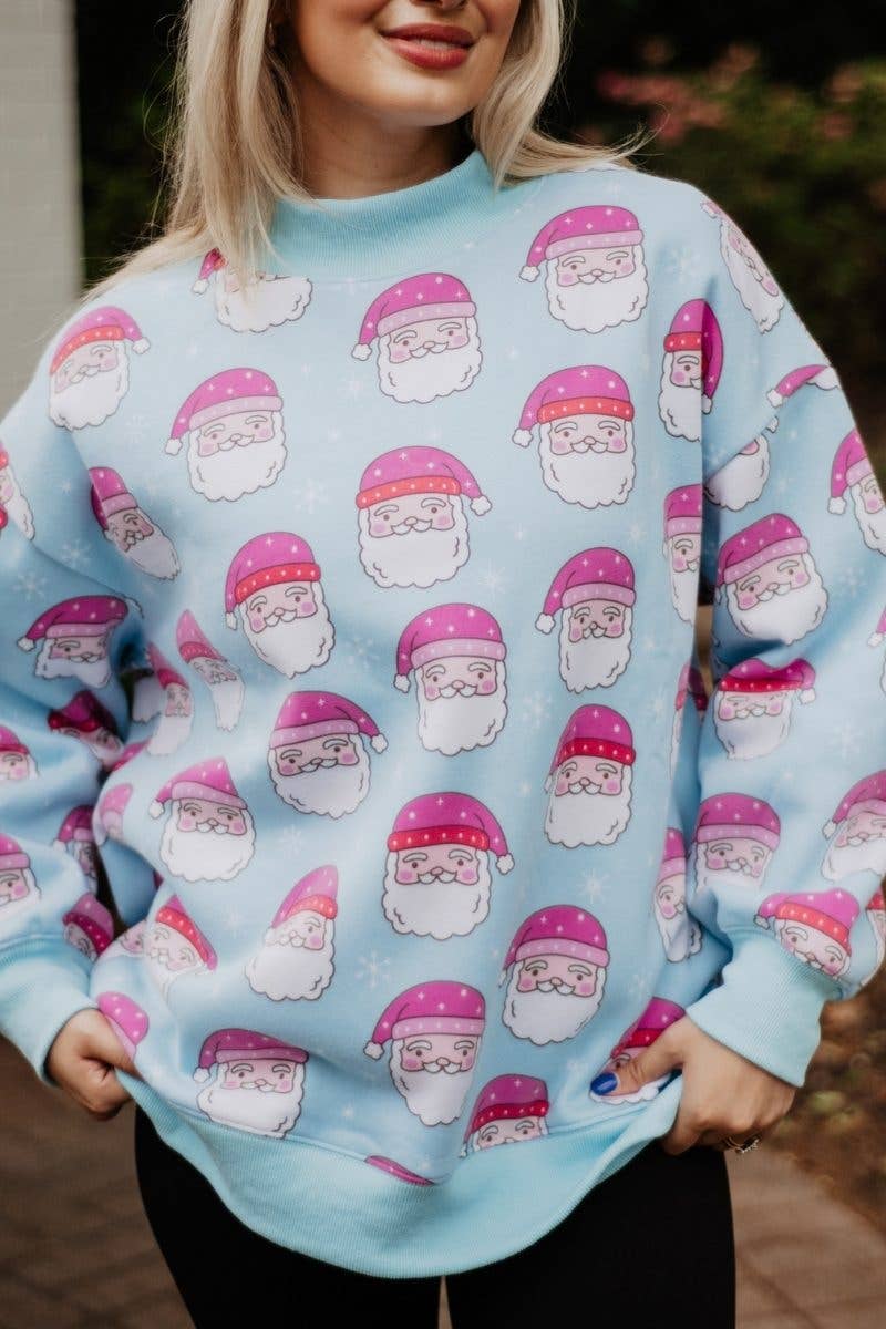 Pink Santa Faces All Over Print Christmas Sweatshirt