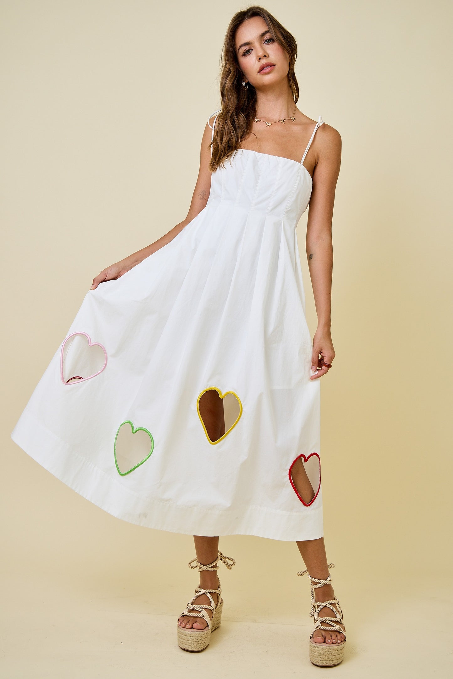 Embroidered Cut Out Heart Midi Dress