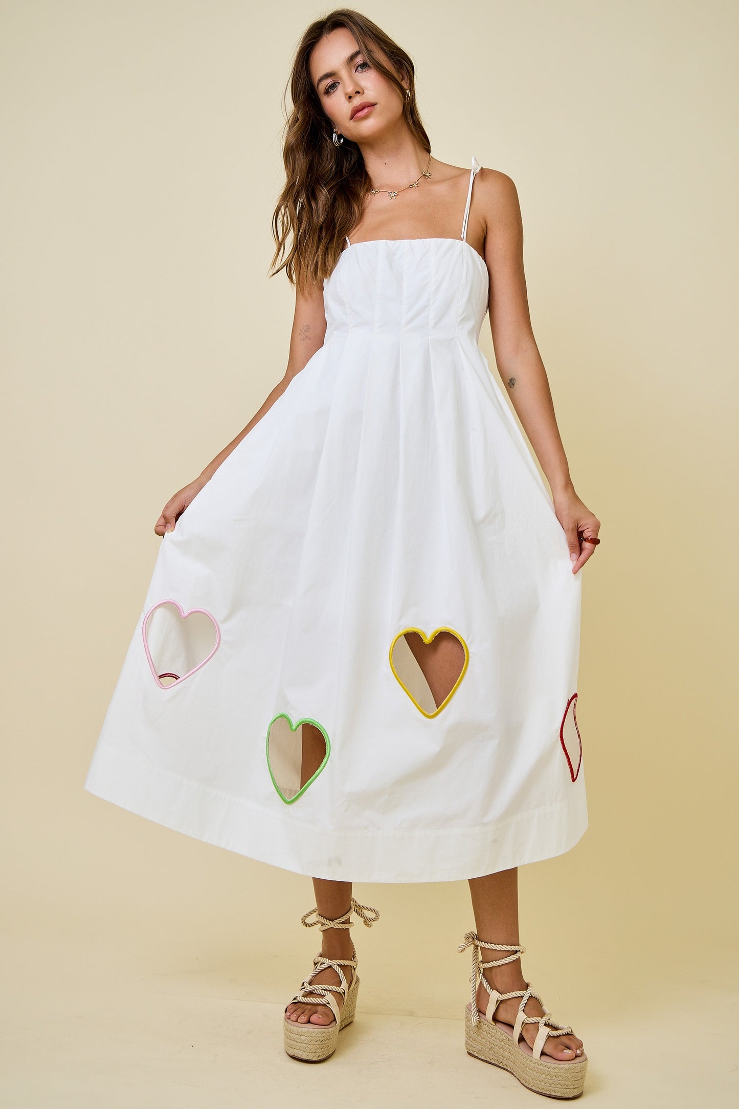 Embroidered Cut Out Heart Midi Dress