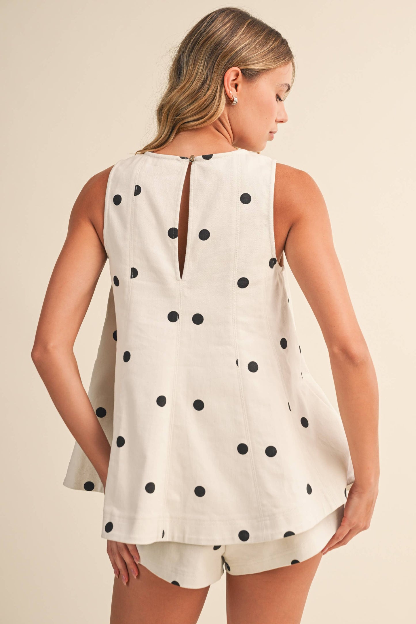 Polka Dot Denim Longline Top and Short Set