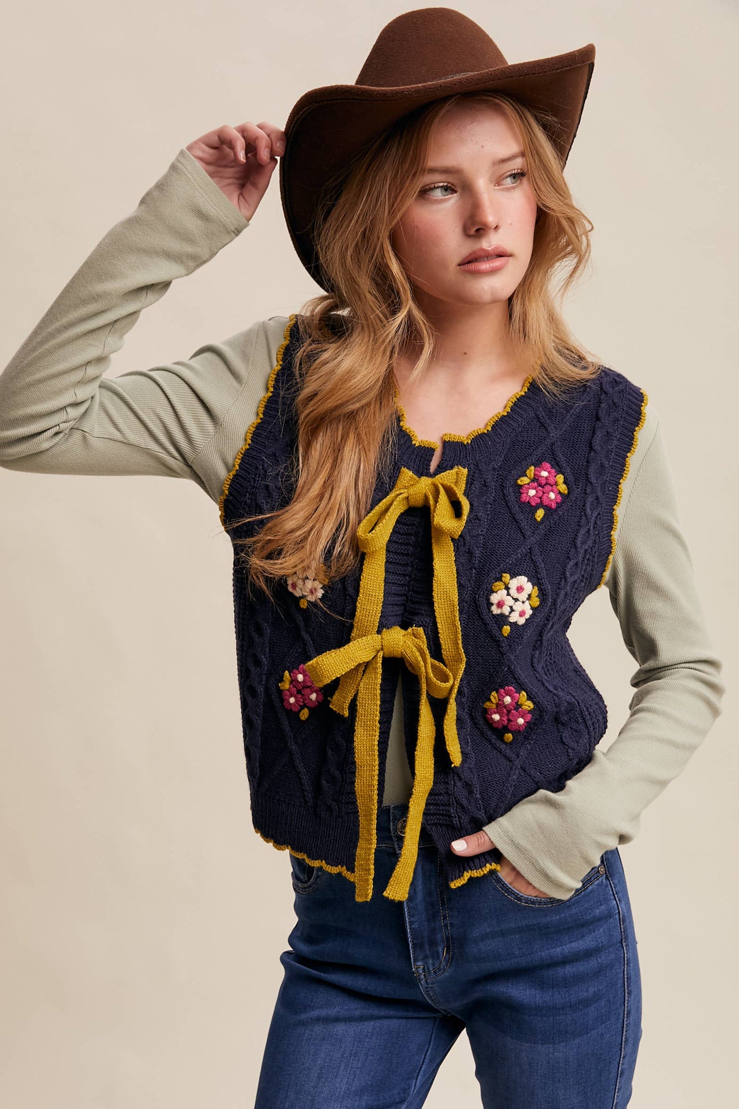 Bow-Tie Floral Knit Vest