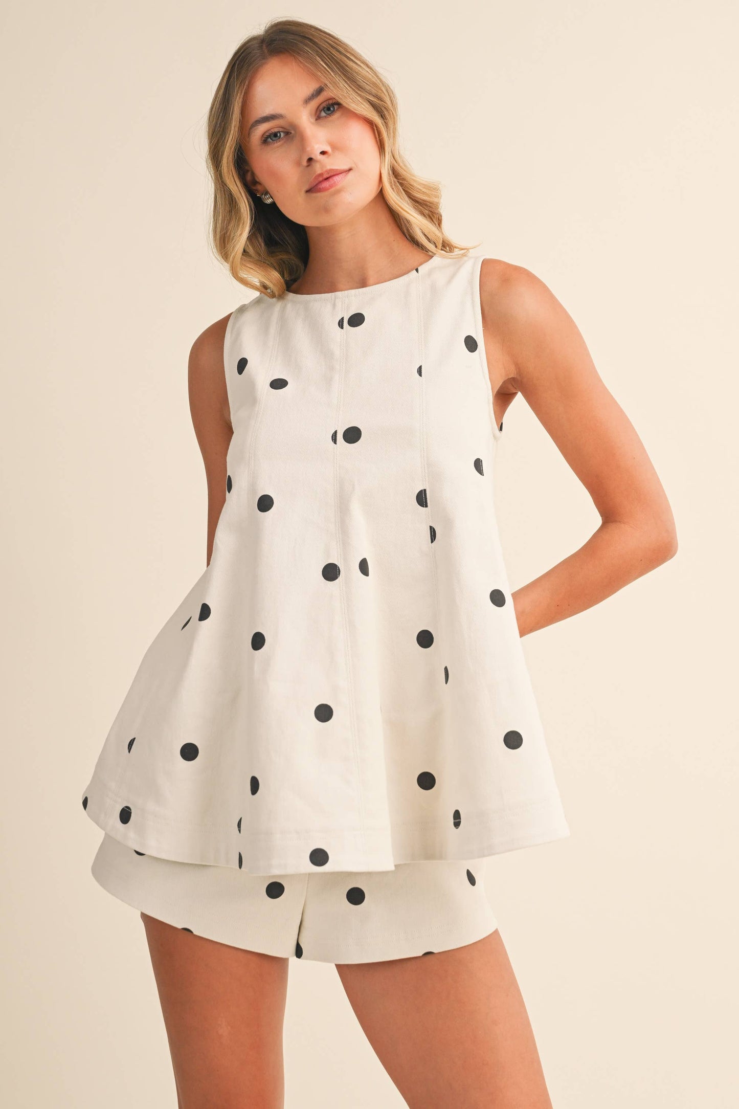 Polka Dot Denim Longline Top and Short Set