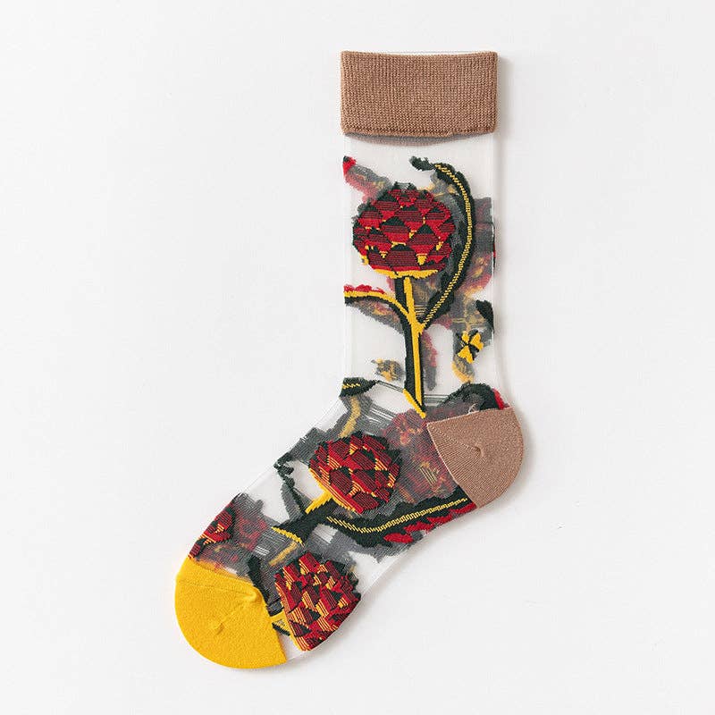 Floral Pattern Sheer Socks