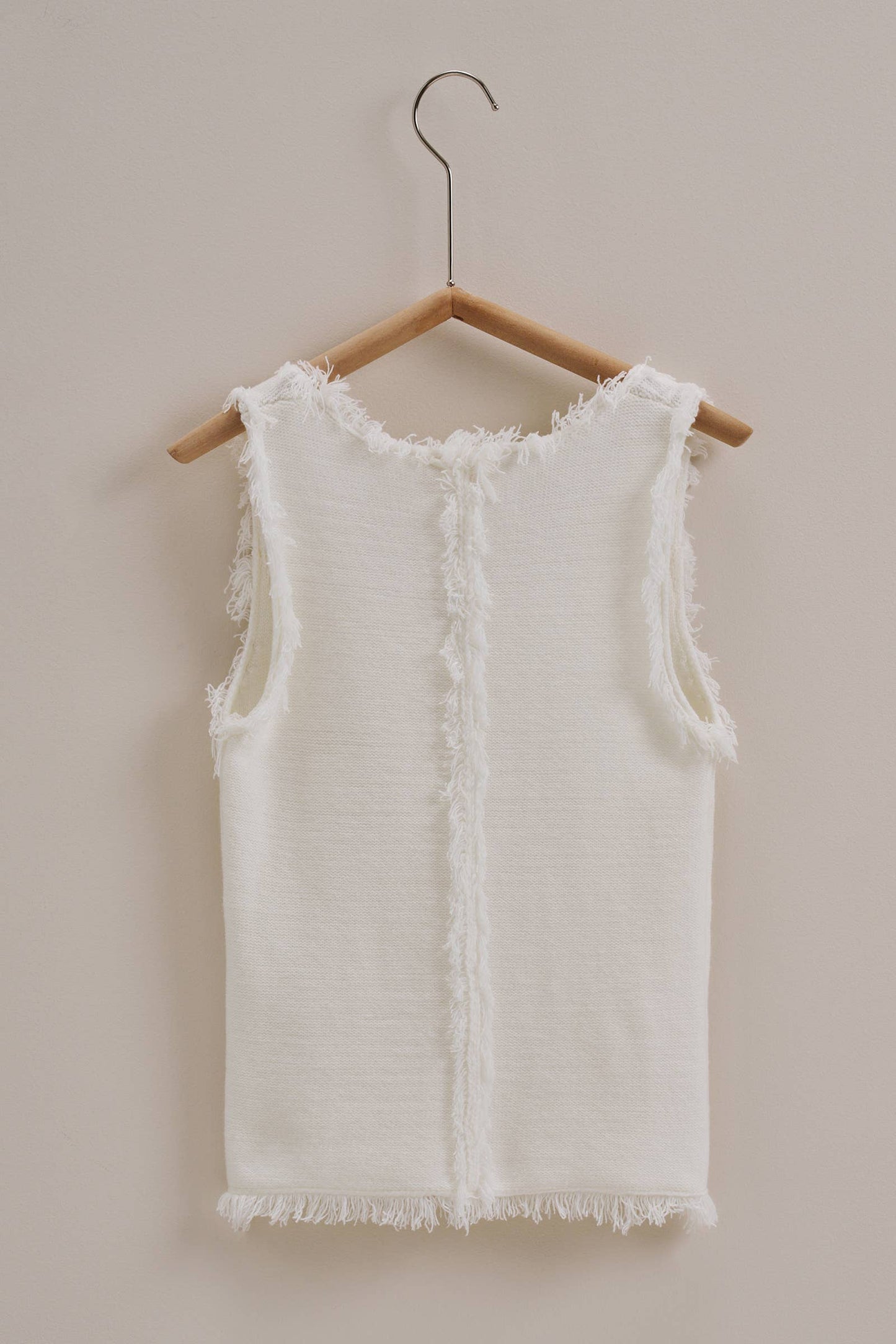 Frayed Trim Knit Sleeveless Top