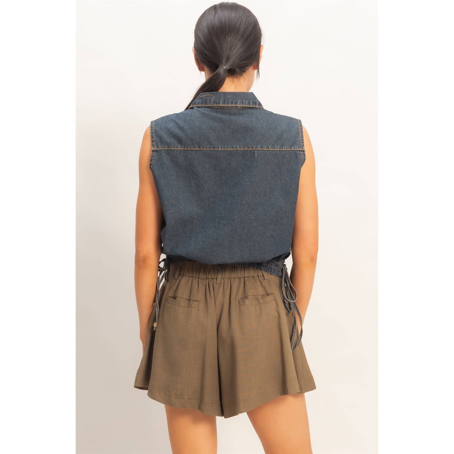 Collared V-Neck Drawstring Tank