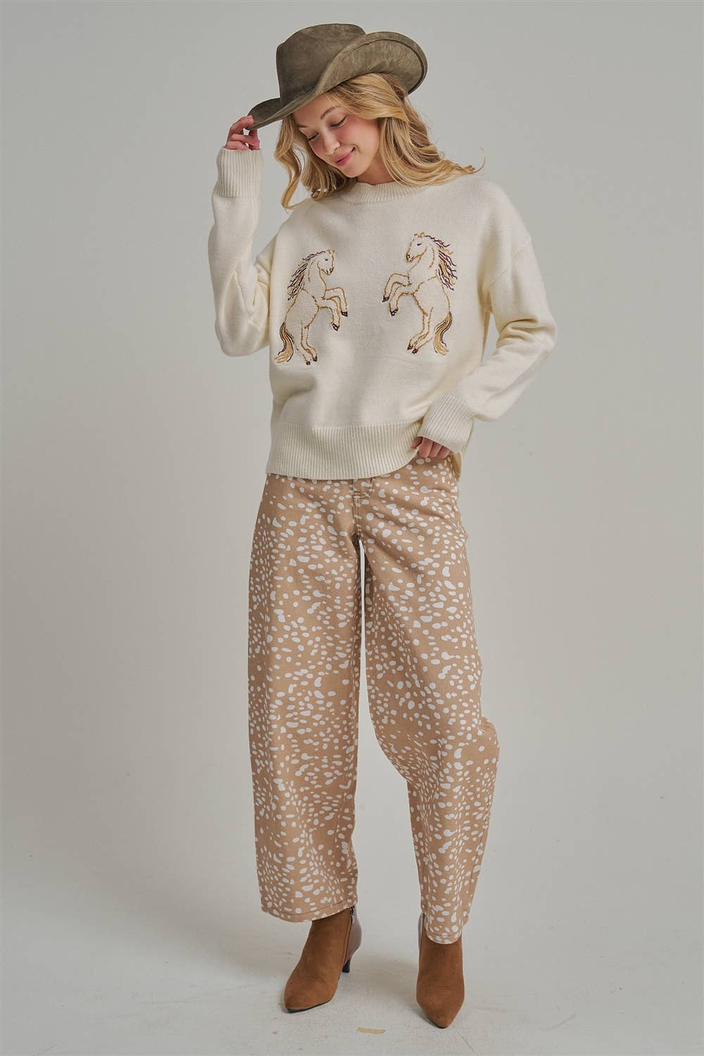 Deer Print Barrel Jeans