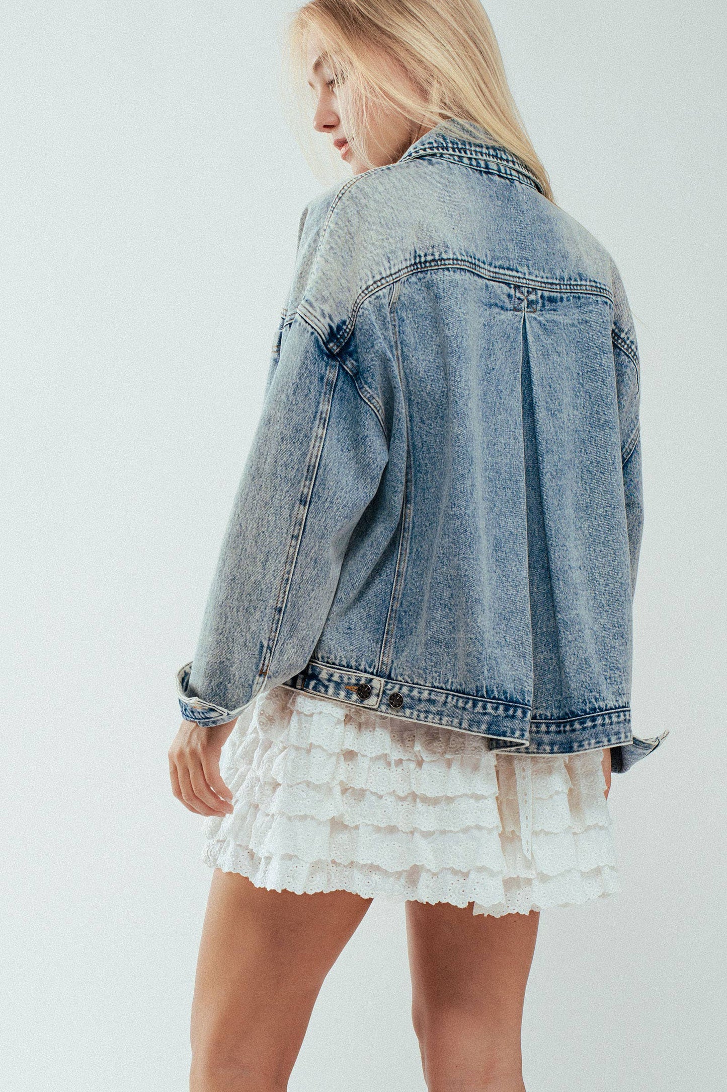 Oversized Button Up Pleated Back Western Jacket