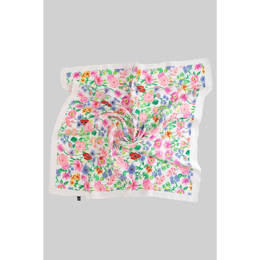 SILKY MULTI COLORED FLOWER PRINT SQUARE SCARF
