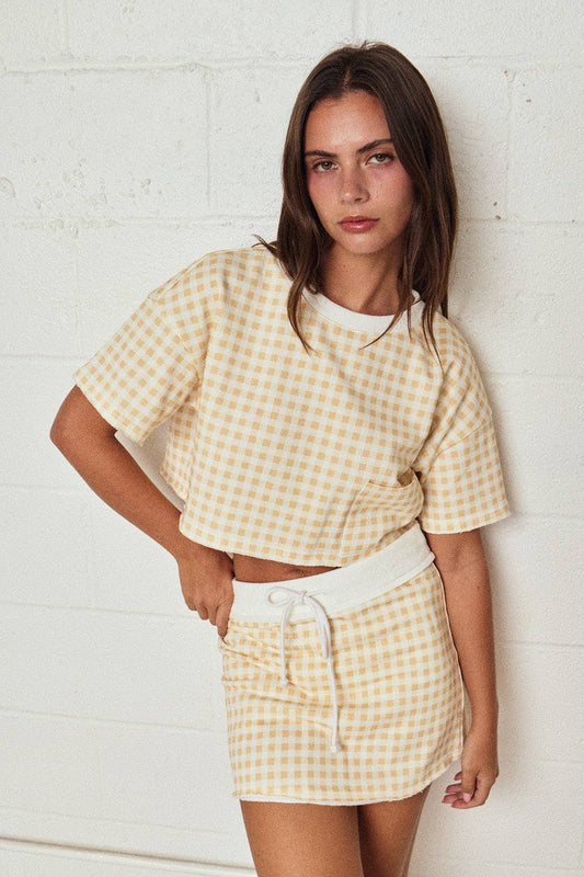 Gingham Cropped Tee and Skirt Set