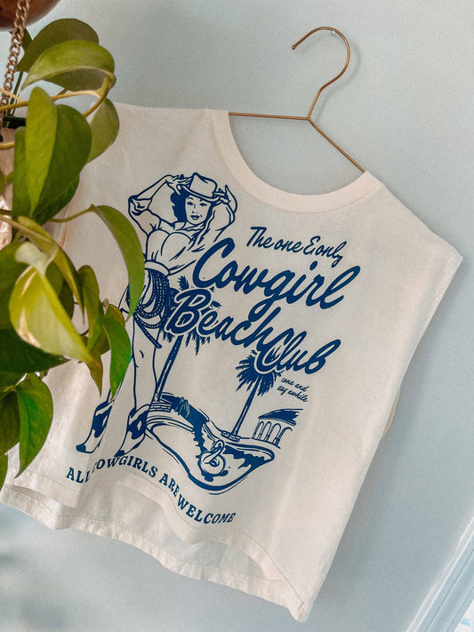Cowgirl Beach Club, Western Vintage Cropped Muscle Tank