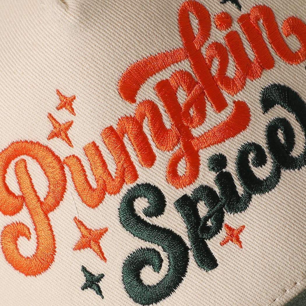 Pumpkin Spice Embroidered Two-Tone Suede Brim Trucker Hat