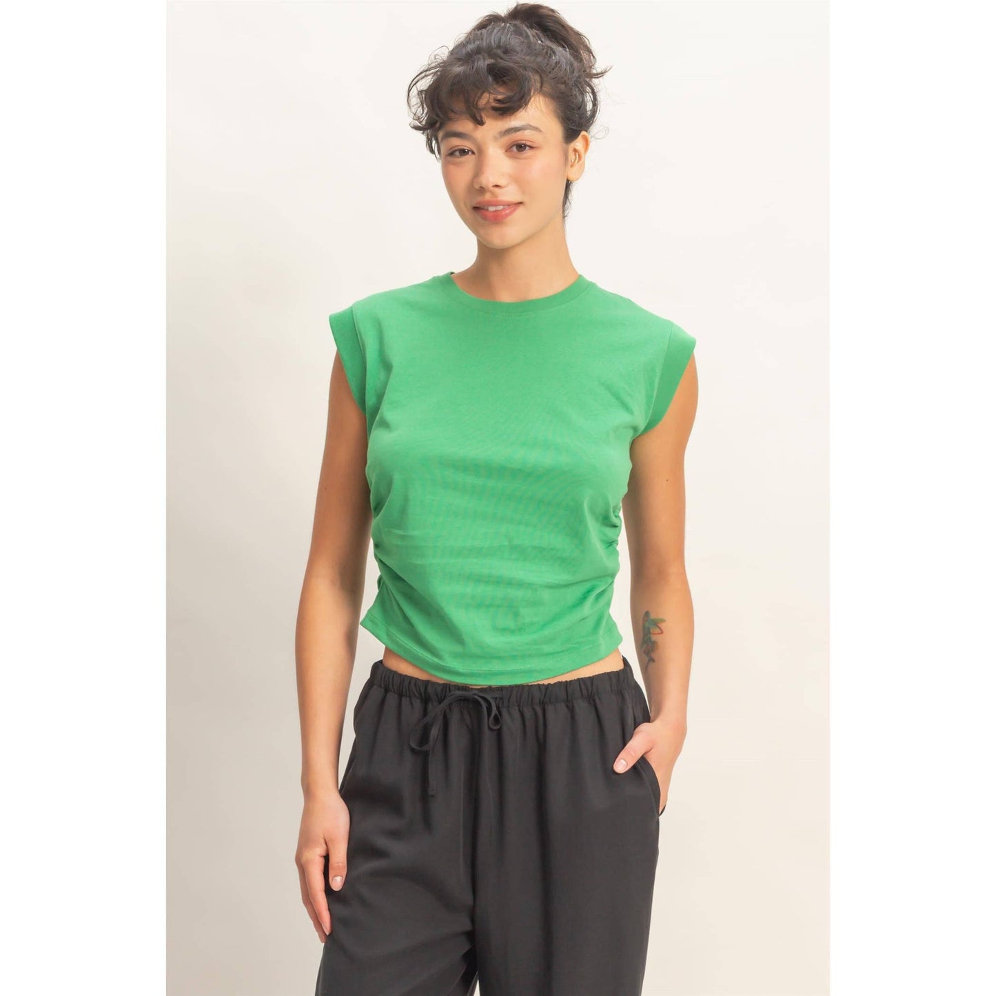 Ruched Waist Sleeveless Cotton Top
