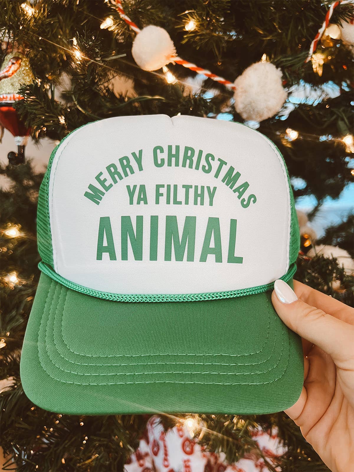 Merry Christmas Ya Filthy Animal Trucker Hat - Green