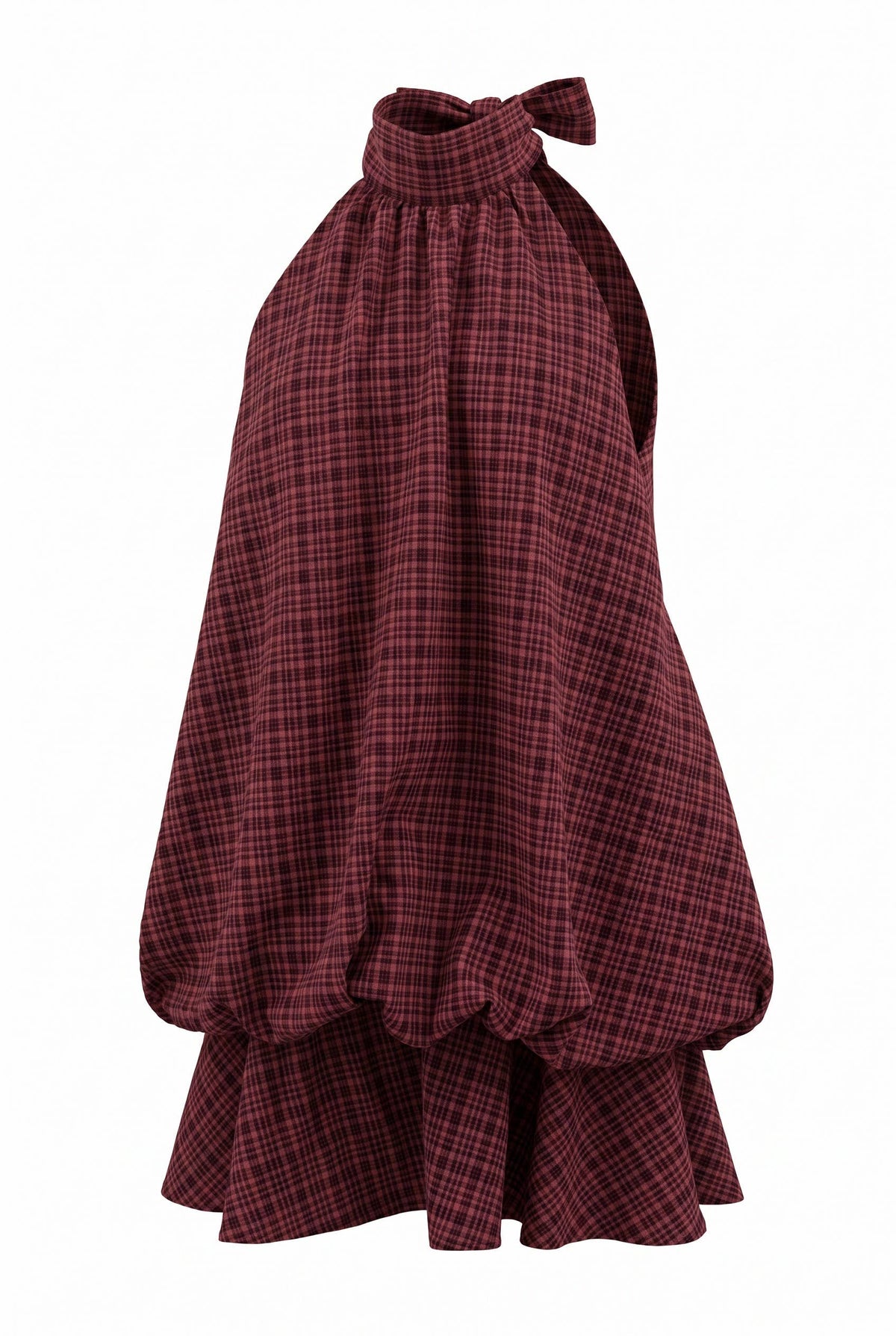 Plaid Halter Neck Bow Bubble Mini Dress