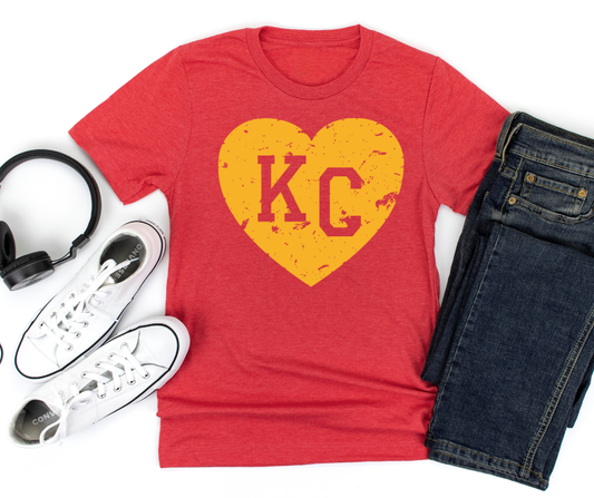 Yellow KC Heart Heather Red Tee