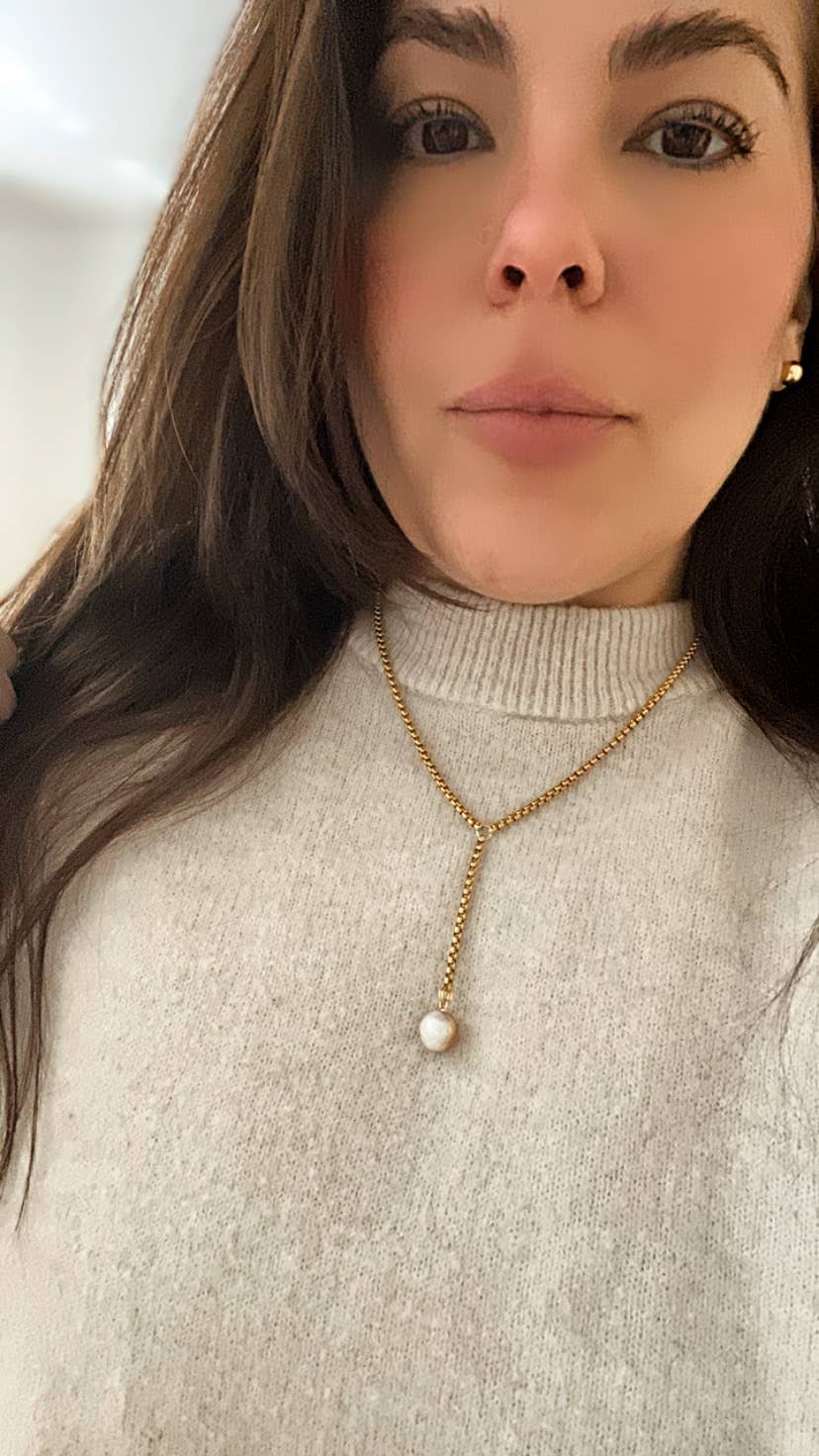 Single Pearl Lariat 18k gold plated stainless steel