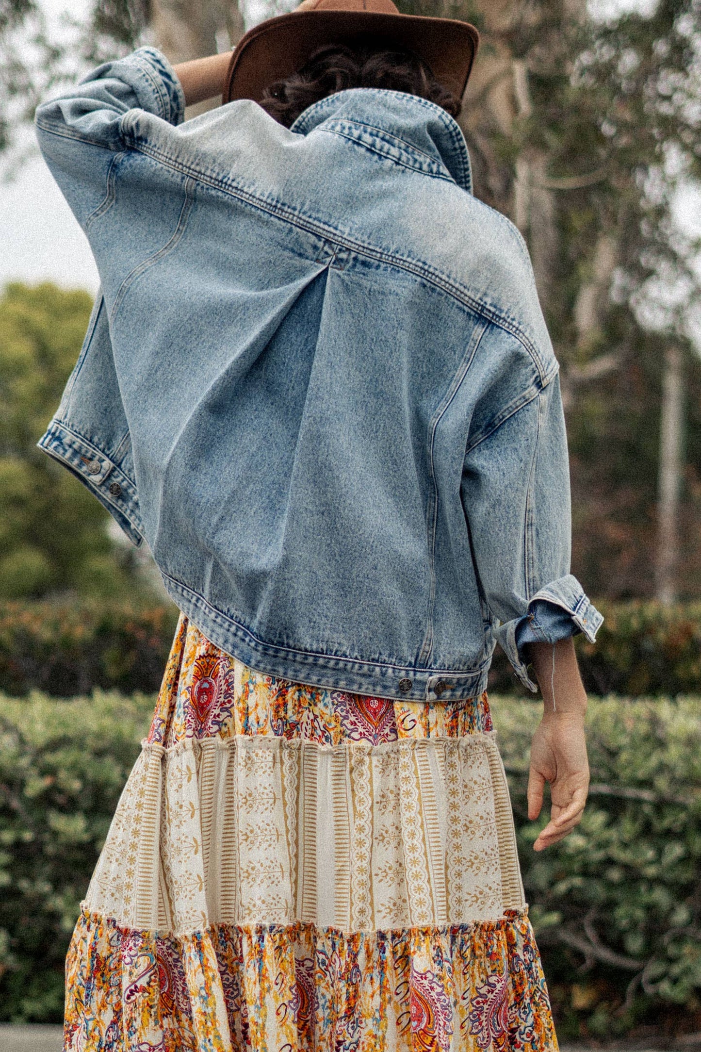 Oversized Button Up Pleated Back Western Jacket