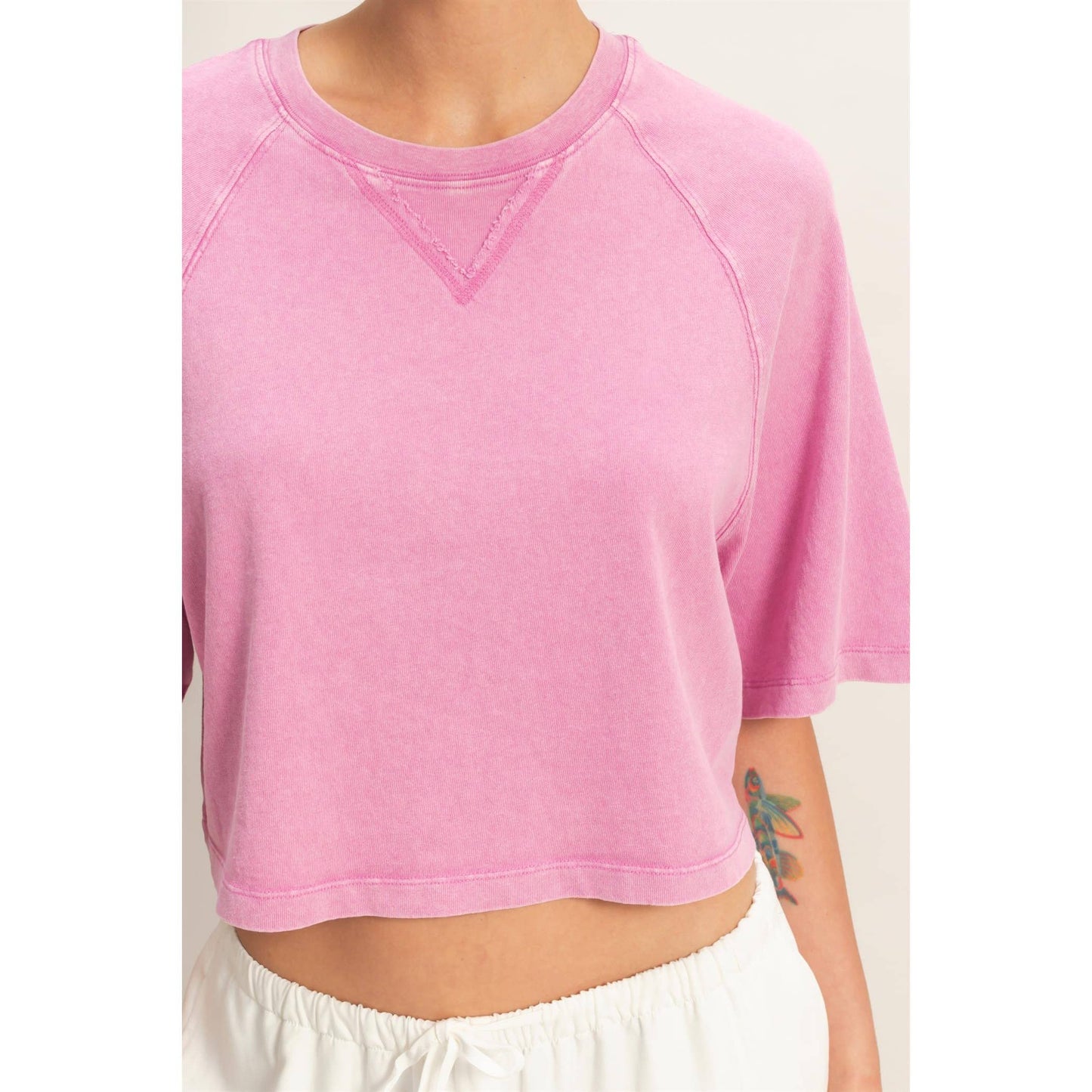 Mineral Washed Cropped Tee: FUCHSIA