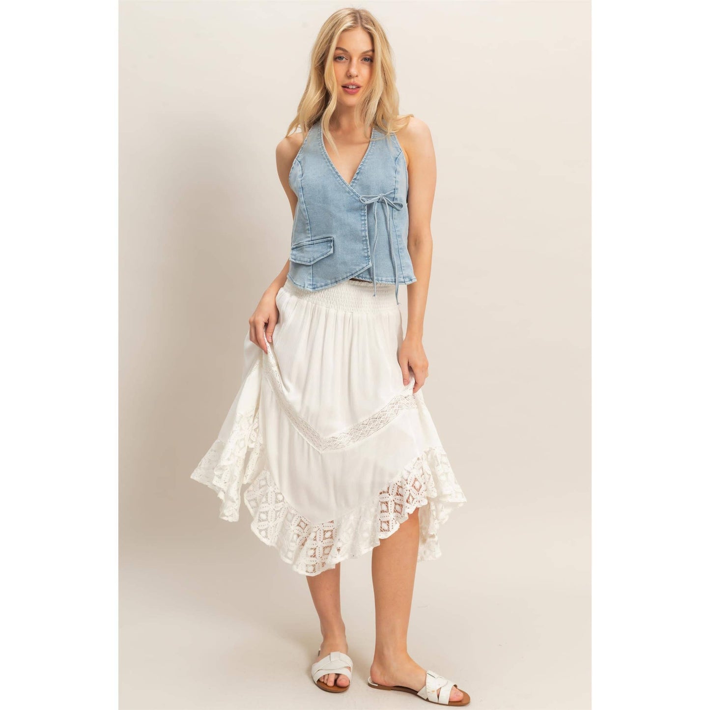 Denim Halter Wrap Top