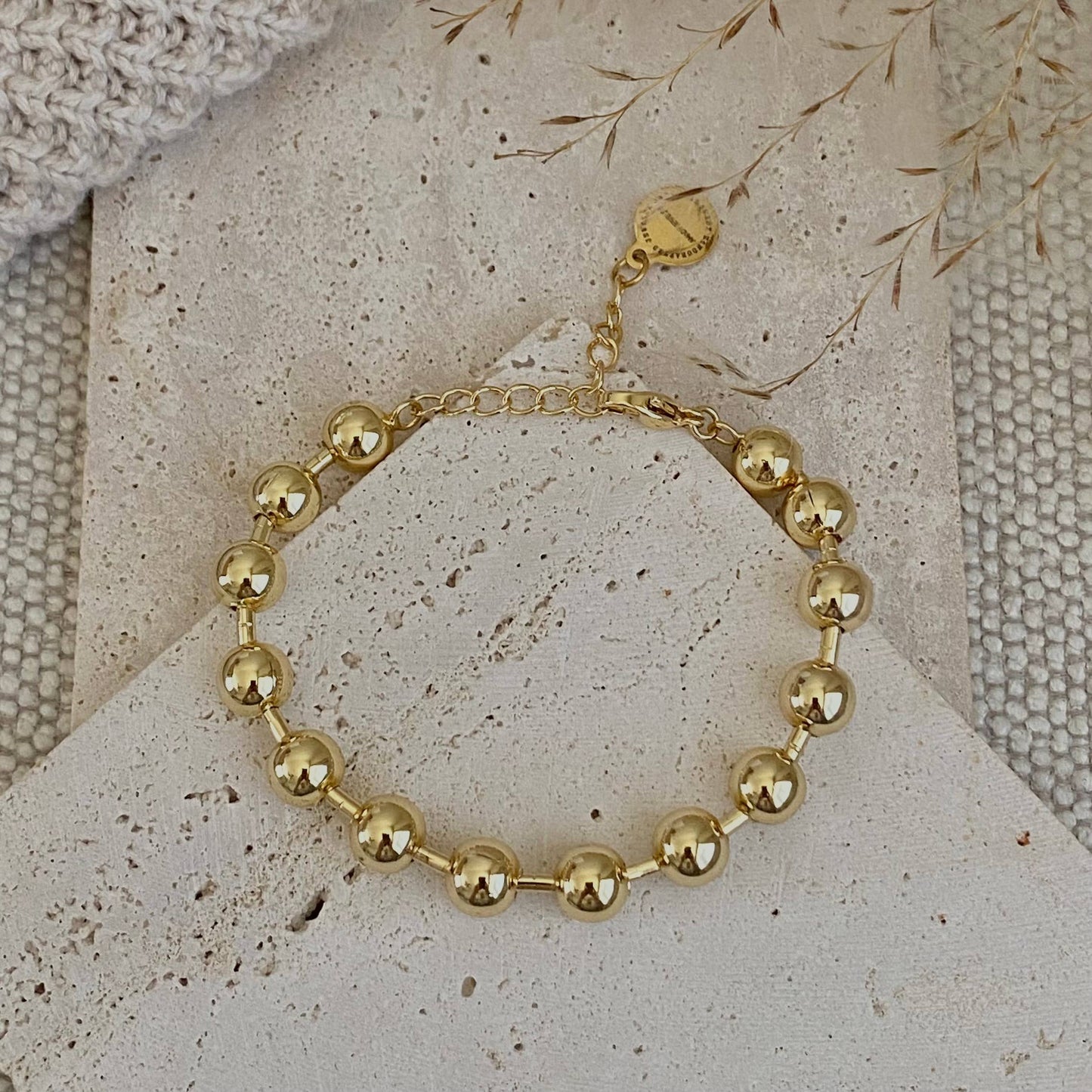 Military Satellite Chain Beaded Bracelet 18k Gold Plated