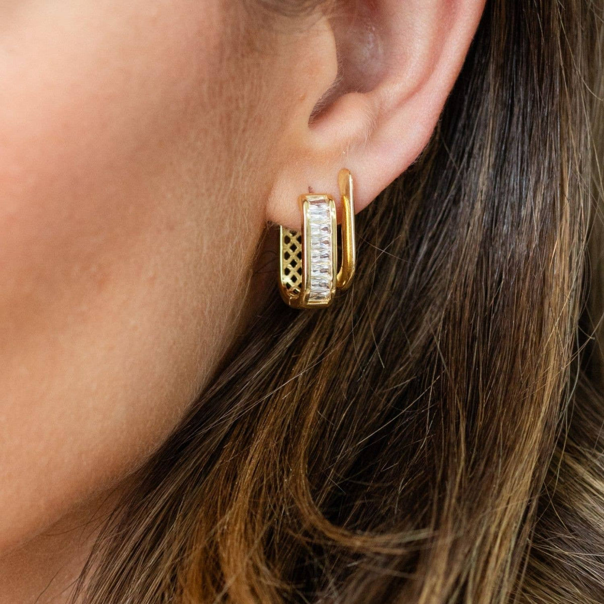 Contemporary Oblong Huggie Hoops