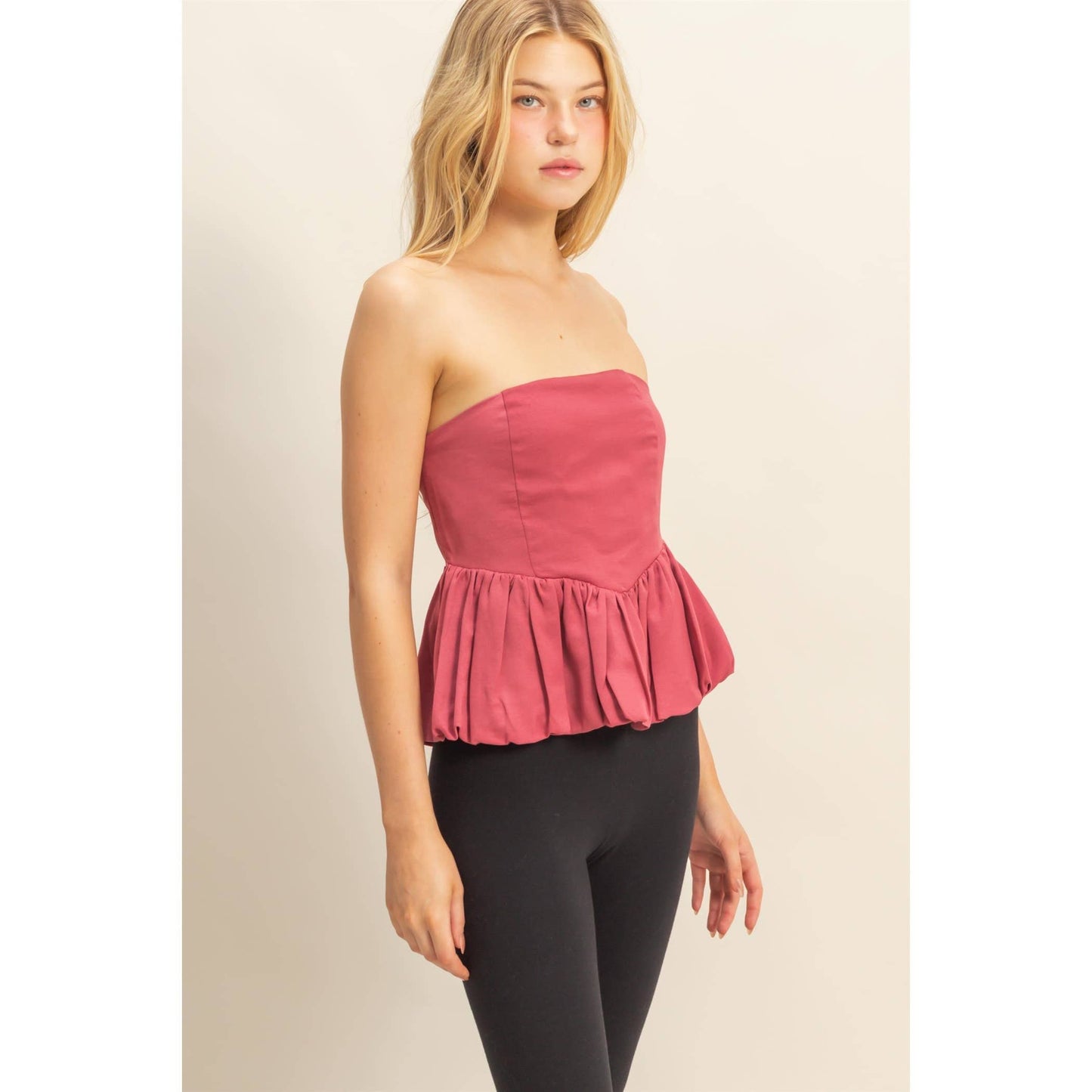 Balloon Hem Strapless Top