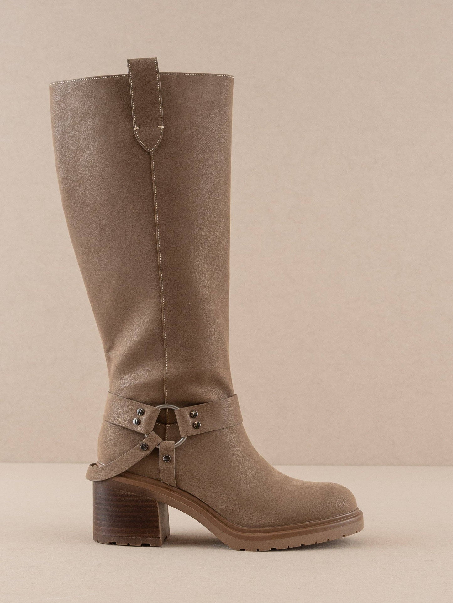 The Leanne | Dark Taupe Moto Knee High Boot