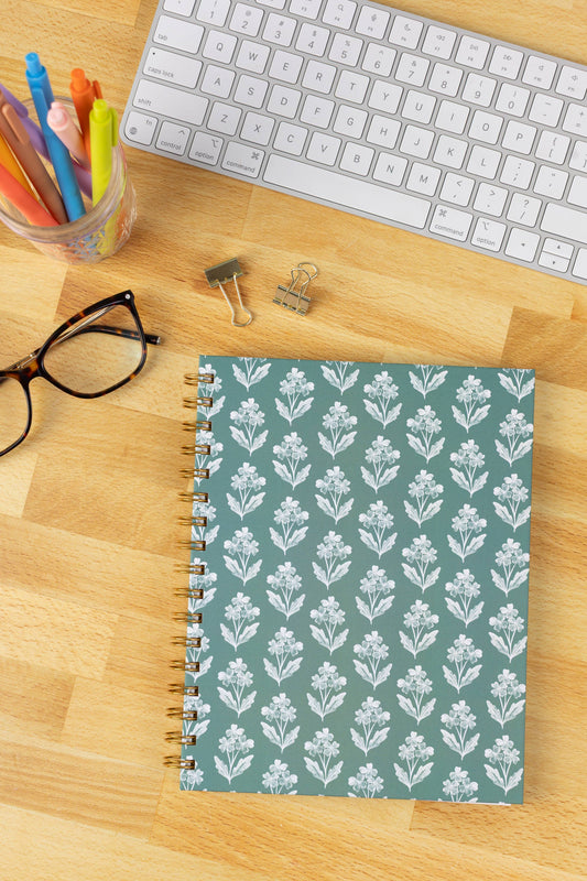 Forget Me Not Sage 7x9 Hardcover Spiral Notebook