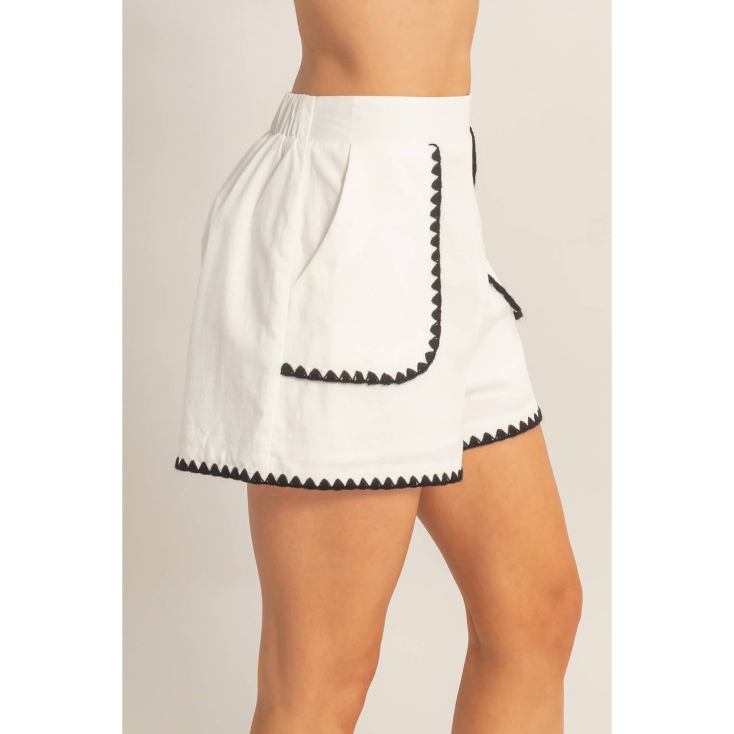 Scallop Trim High-Waisted Shorts
