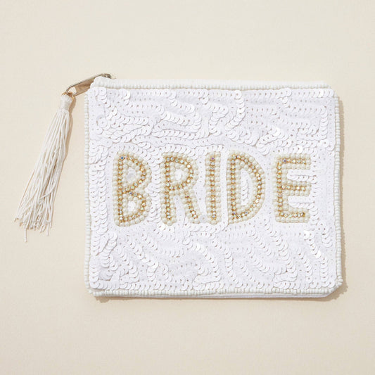 BRIDE AB Stone Seed Bead Canvas Pouch with a Tassel