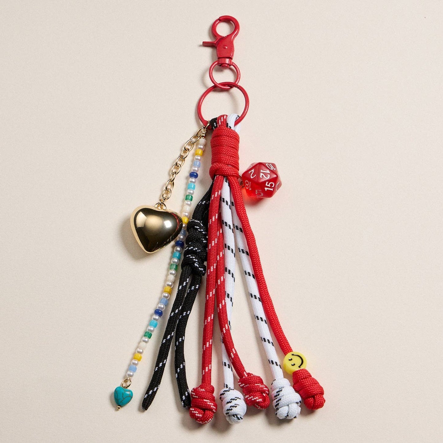 Gold Dice and Heart | Charm Keychain with Red Rope Accent