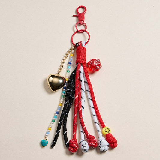 Gold Dice and Heart | Charm Keychain with Red Rope Accent