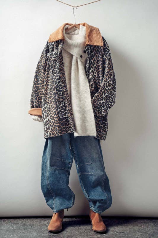 Corduroy Collar Leopard Print Jacket