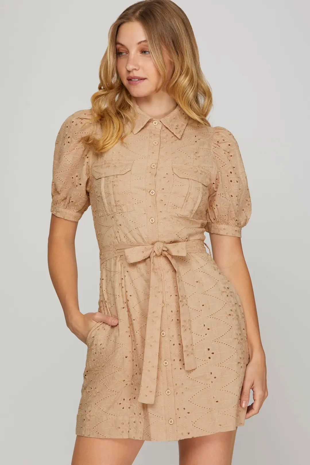 Taupe Eyelet Dress