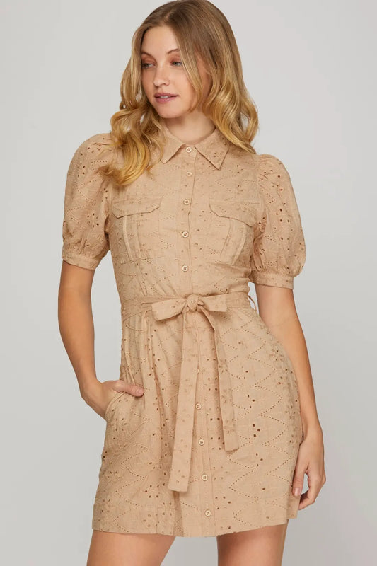 Taupe Eyelet Dress