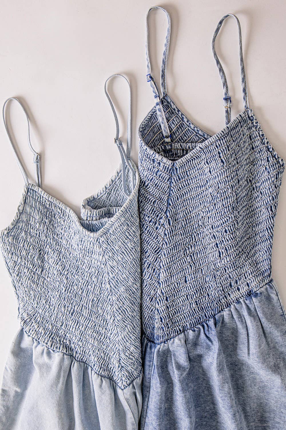 Smocking Torso Washed Chambray Jumpsuit