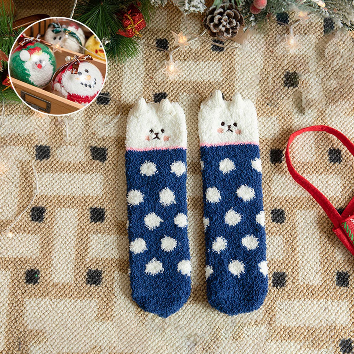 Fuzzy Christmas Socks in an Ornament