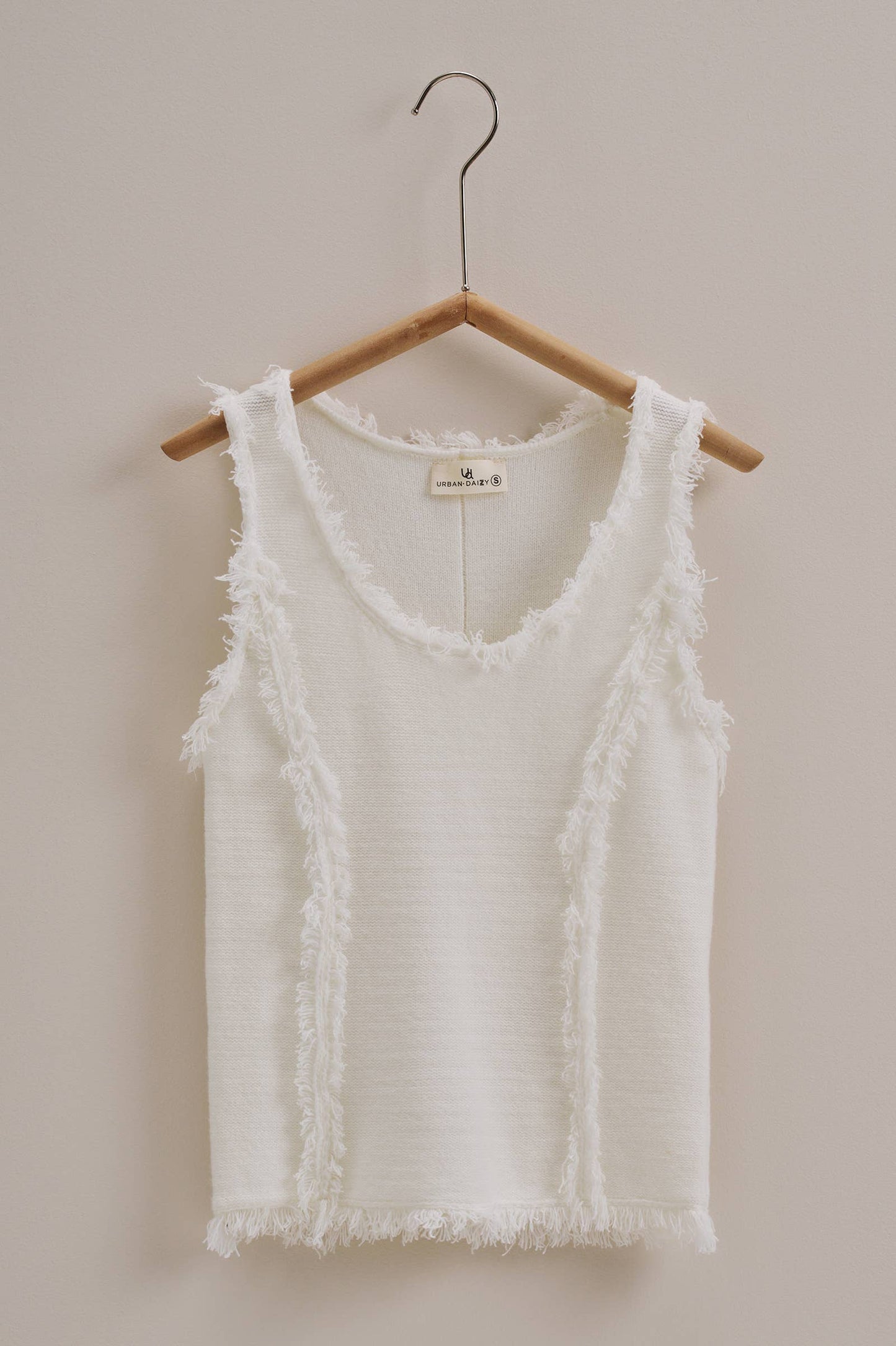 Frayed Trim Knit Sleeveless Top