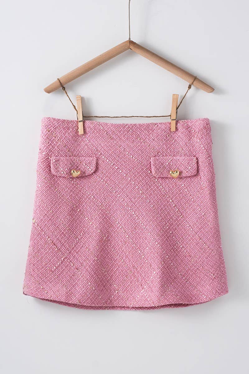 Tweed Plaid with Gold Heart Pocket Mini Skirt
