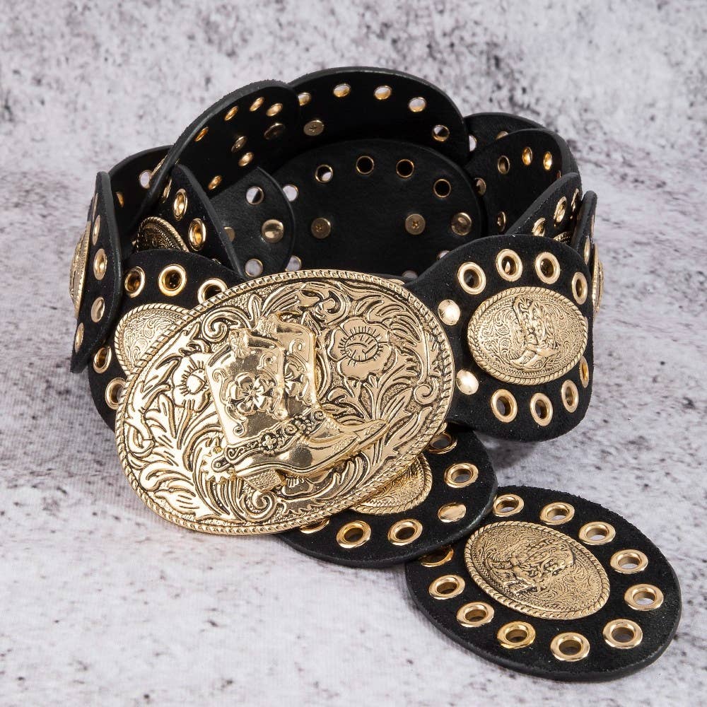 Western Oval Concho Vegan Leather Belt