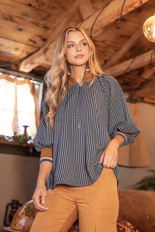 Half Zip Striped Top