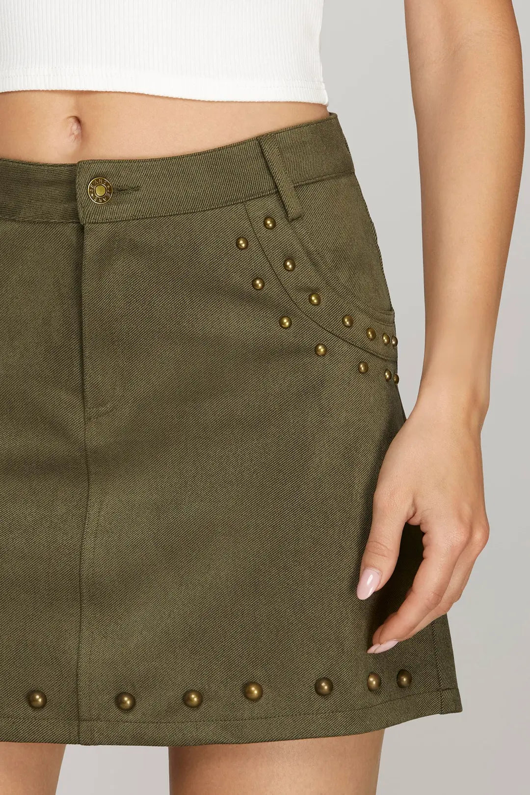 Olive Studded Mini Skirt
