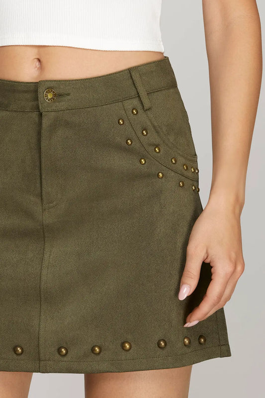 Olive Studded Mini Skirt