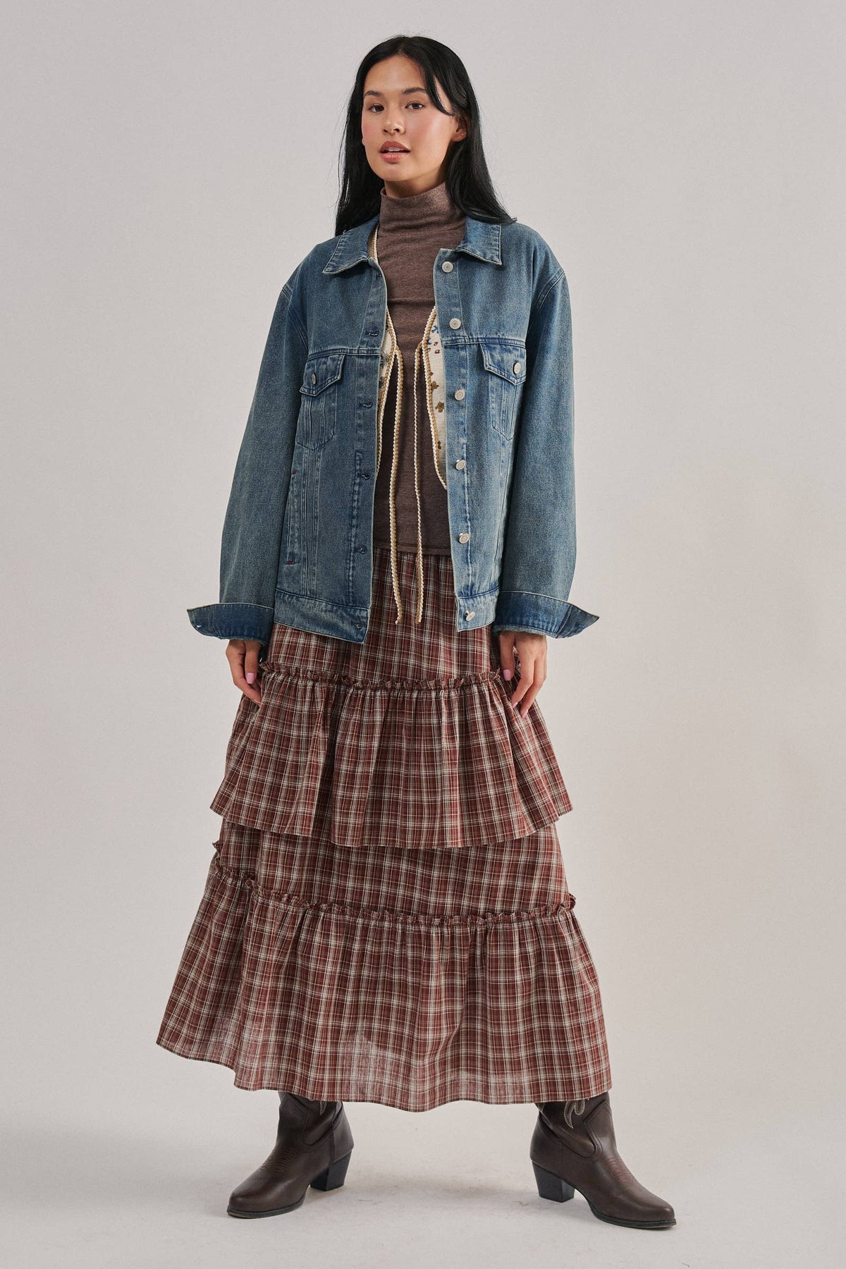 Embroidered Western Cowgirl Denim Trucker Jacket