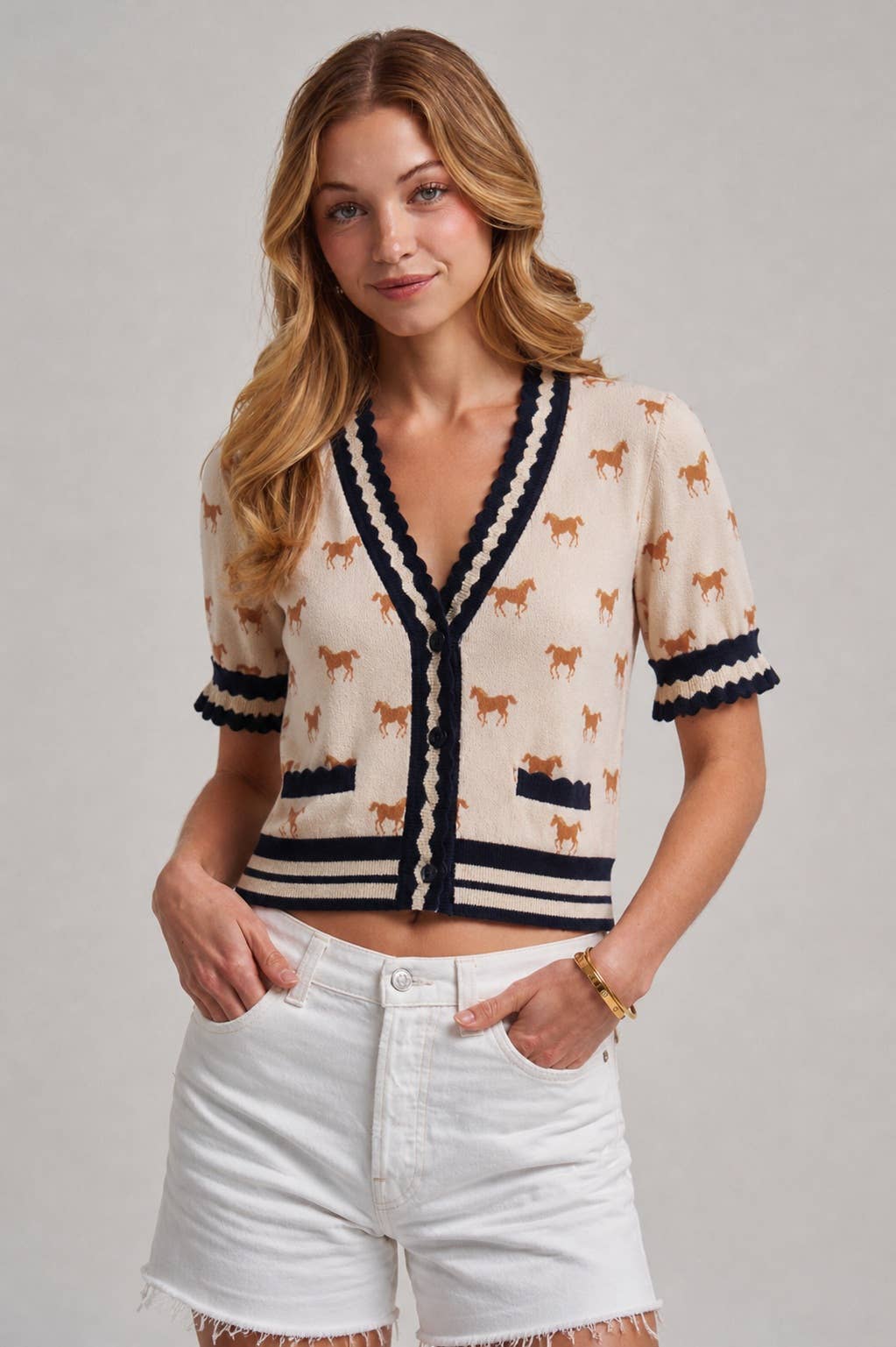 Horse Print Knit Cardigan
