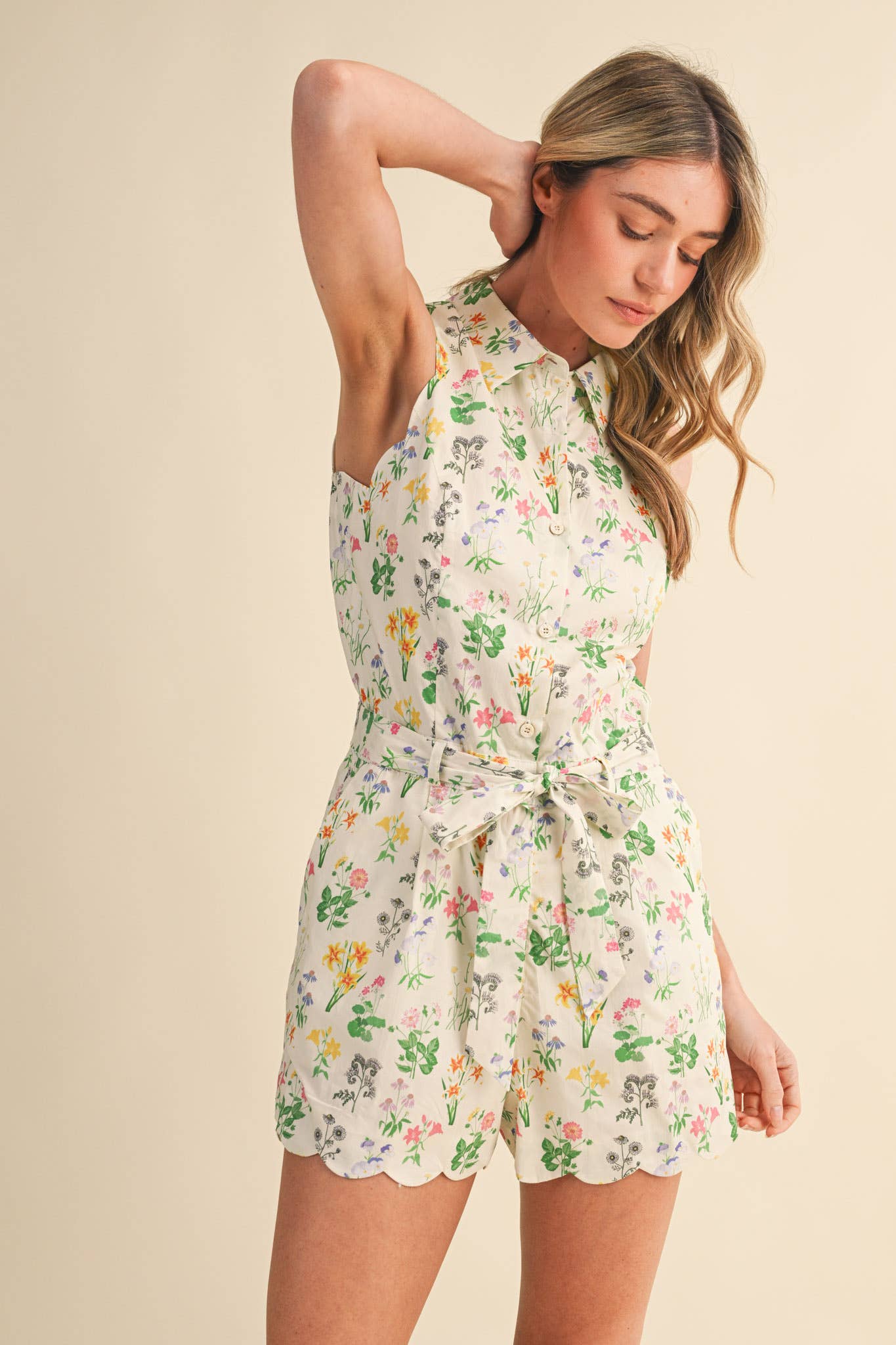 Floral Print Scalloped Romper