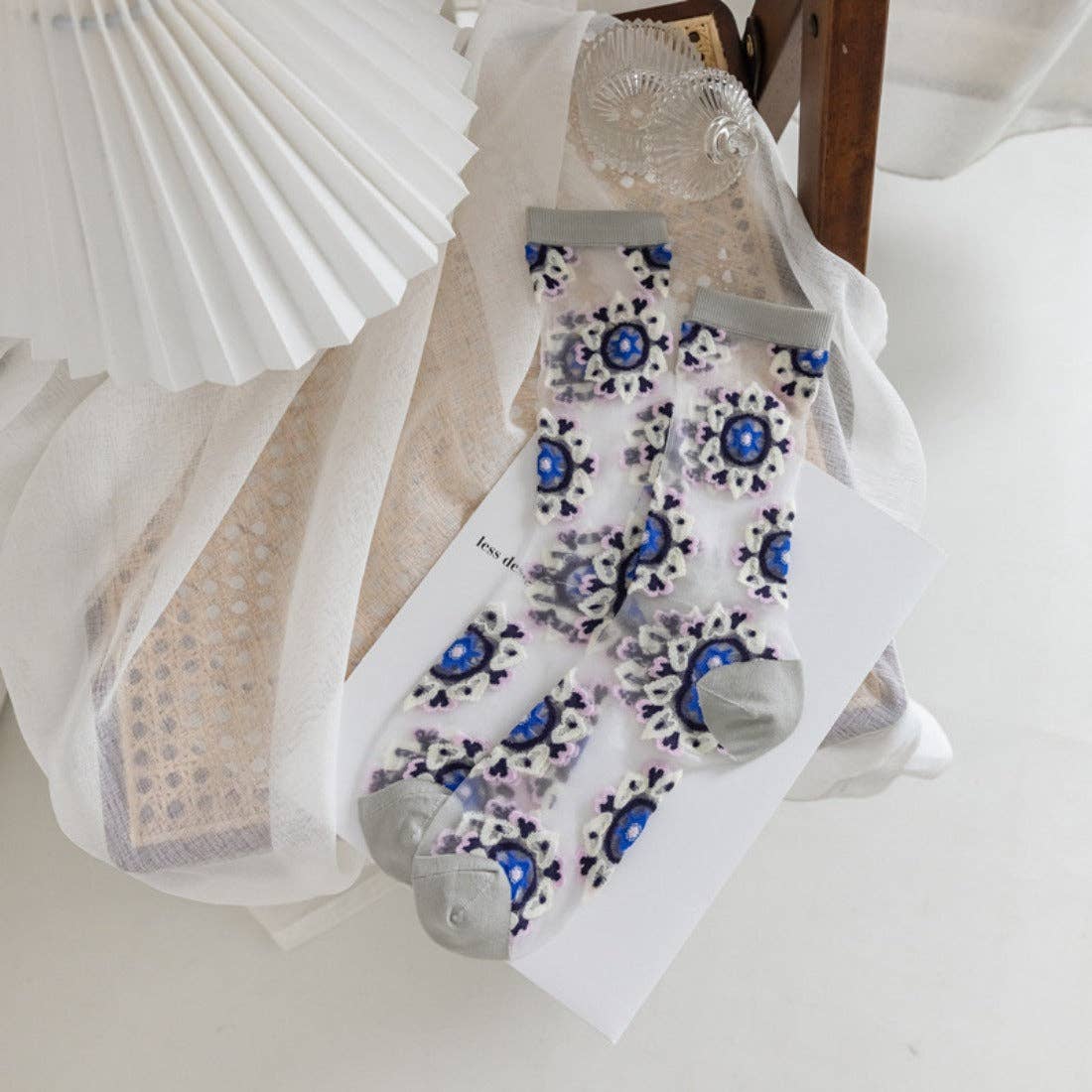 Sheer Floral Mid-Calf Socks