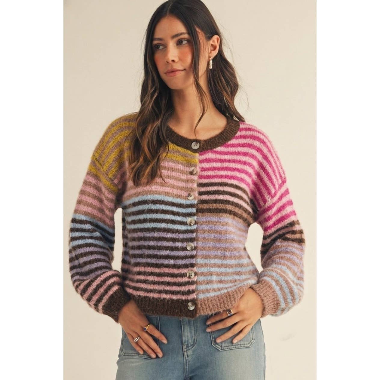 Candy Lane Stripe Mixed Cardigan