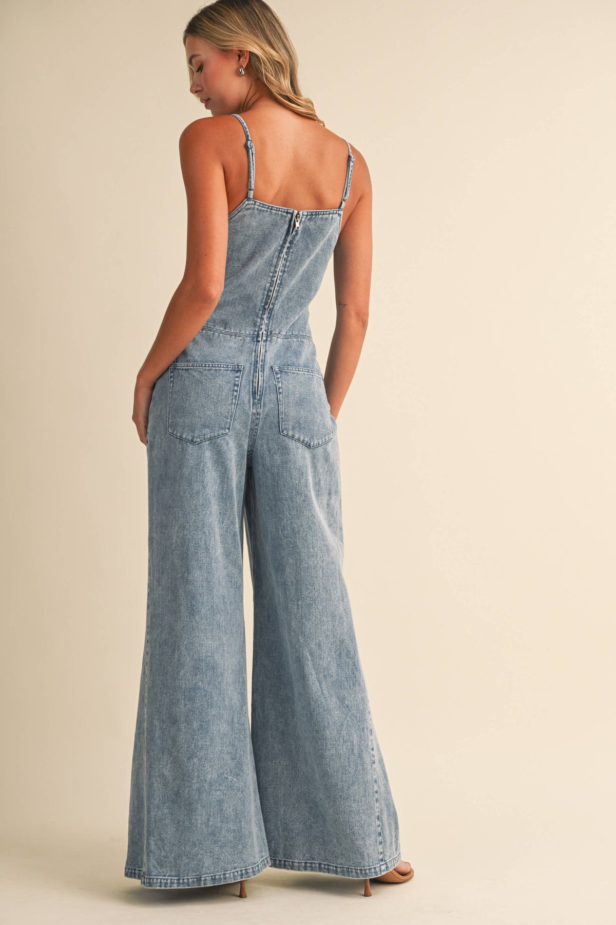 Denim Jumpsuit with Grommet Details